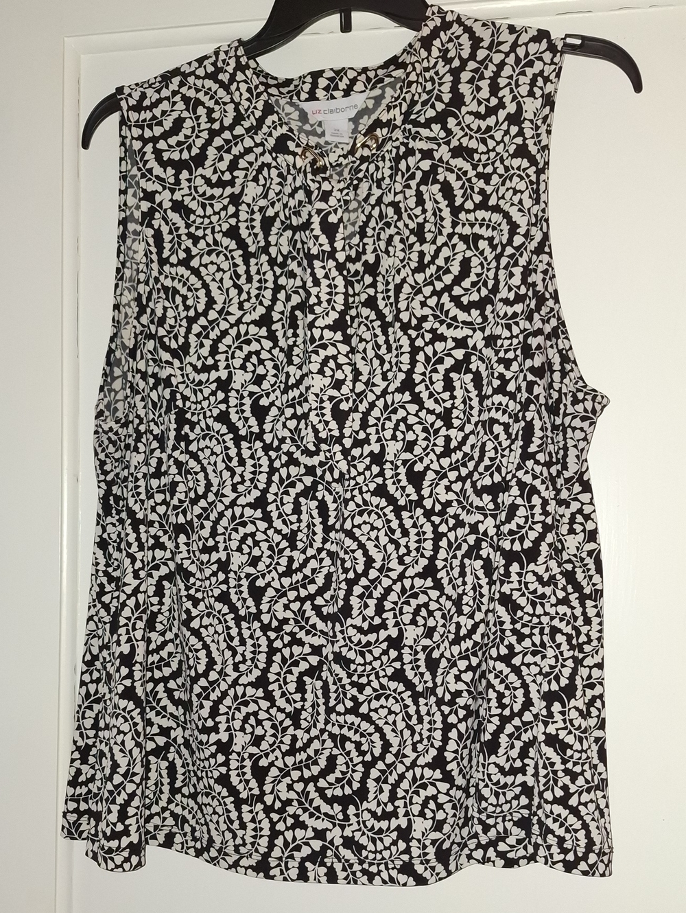 Liz Claiborne Black & White Sleeveless Tie-Neck Blouse Sz2X